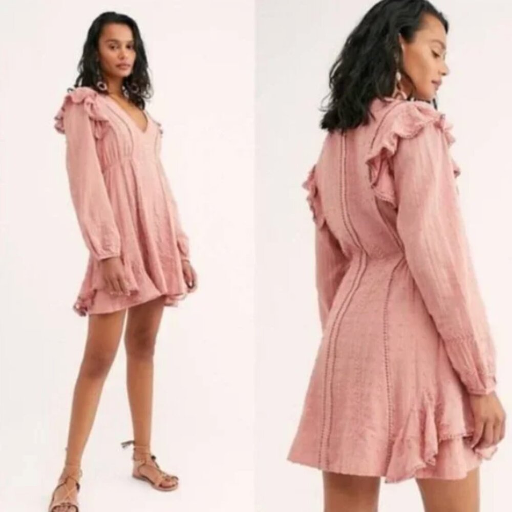 Free People Isabella Mini Dress Pink Ruffle - Picture 2 of 6